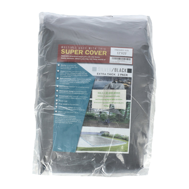 SUPER COVER TARP 12x25' SILVER/BLACK EXTRA THICK FINISH SIZE 600SQFT 20 MIL