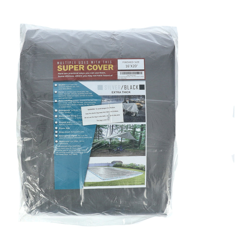 SUPER COVER 16x20 TARP SILVER/BLACK EXTRA THICK FINISH SIZE 320FT² 20 MIL