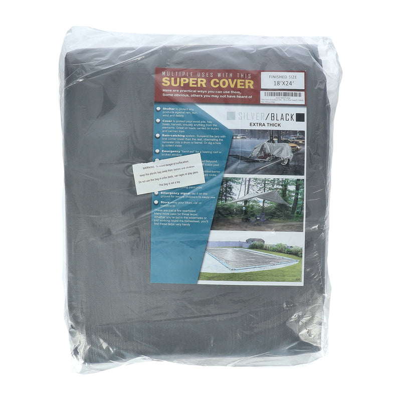 SUPER COVER 18x24 TARP SILVER/BLACK EXTRA THICK FINISH SIZE  432ft² 20 MIL