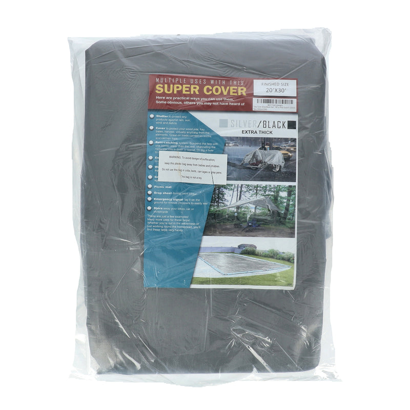 SUPER COVER TARP 20x30' SILVER/BLACK EXTRA THICK FINISH SIZE 600SQFT 20 MIL