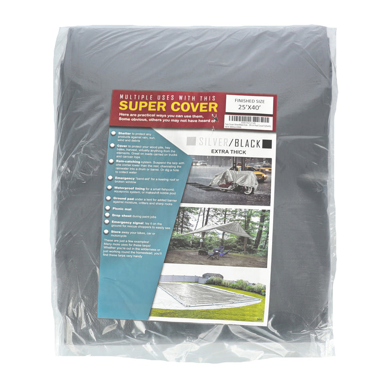 SUPER COVER TARP 25x40' SILVER/BLACK 1000SQFT 20 MIL