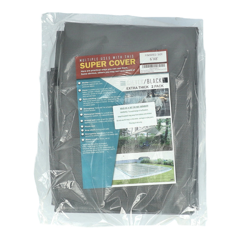 SUPER COVER 2PK TARP 6X8' SILVER/BLACK 96SQFT 20 MIL
