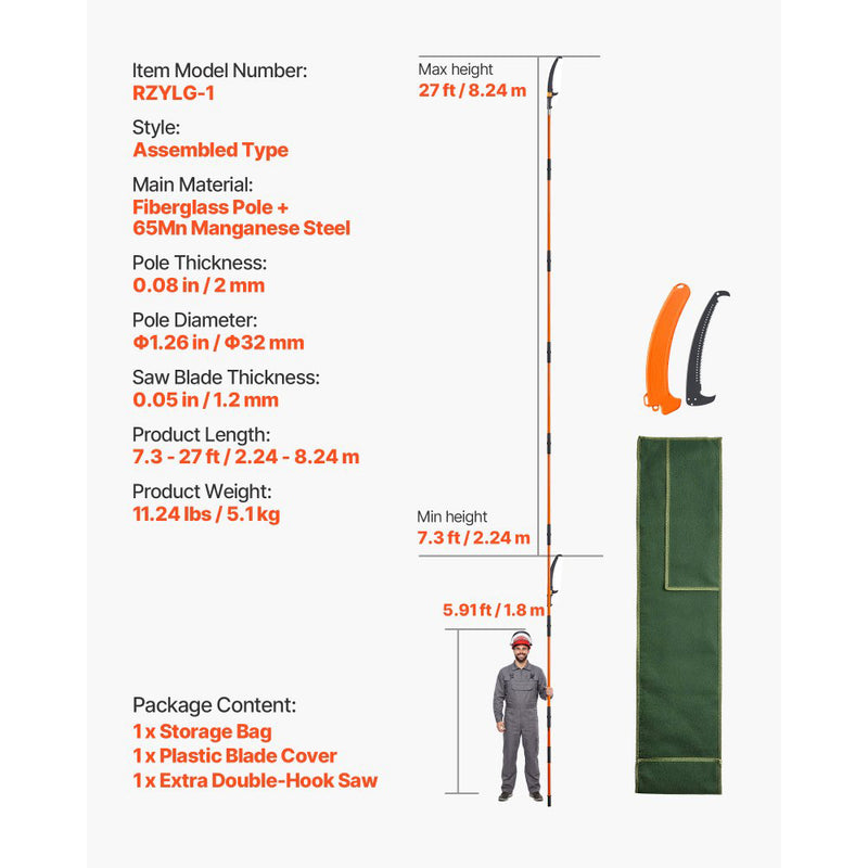 VEVOR MANUAL POLE SAW PRO KIT 7.-3-27' WITH STORAGE BAG