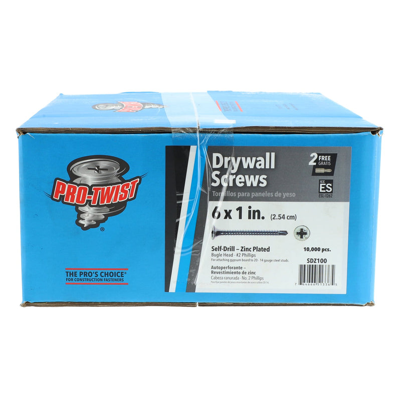 PRO-TWIST 10,000PC DRYWALL SCREWS #6X1'' #2 PHILLIPS BUGLE HEAD