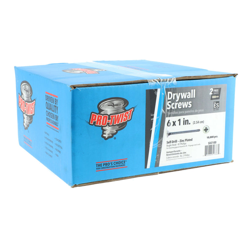 PRO-TWIST 10,000PC DRYWALL SCREWS #6X1'' #2 PHILLIPS BUGLE HEAD