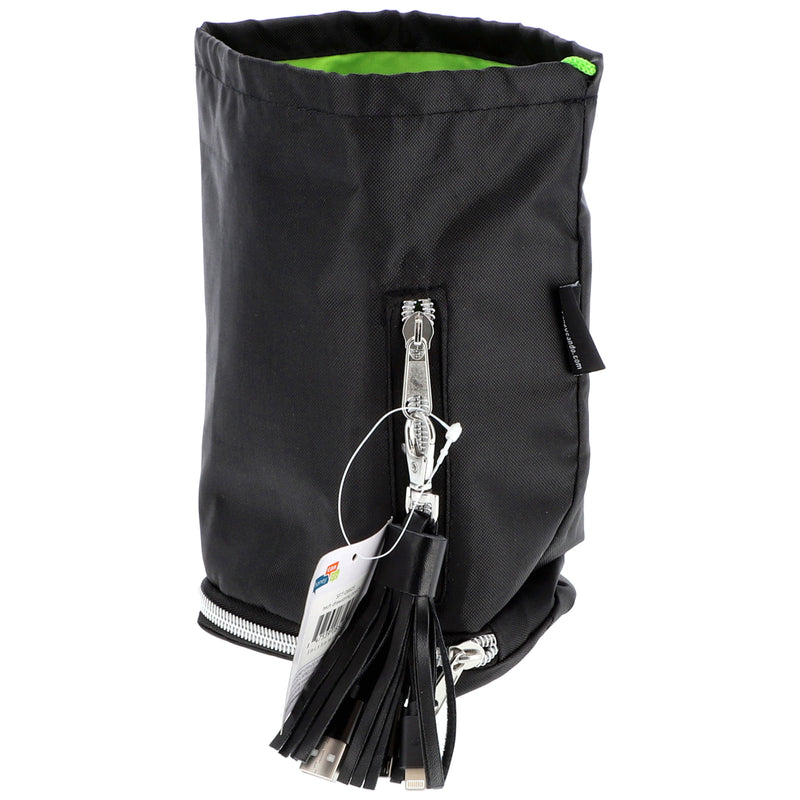 DRAWSTRING TECH STORAGE POUCH WITH CHARGING CABLES 5x5x6.5''