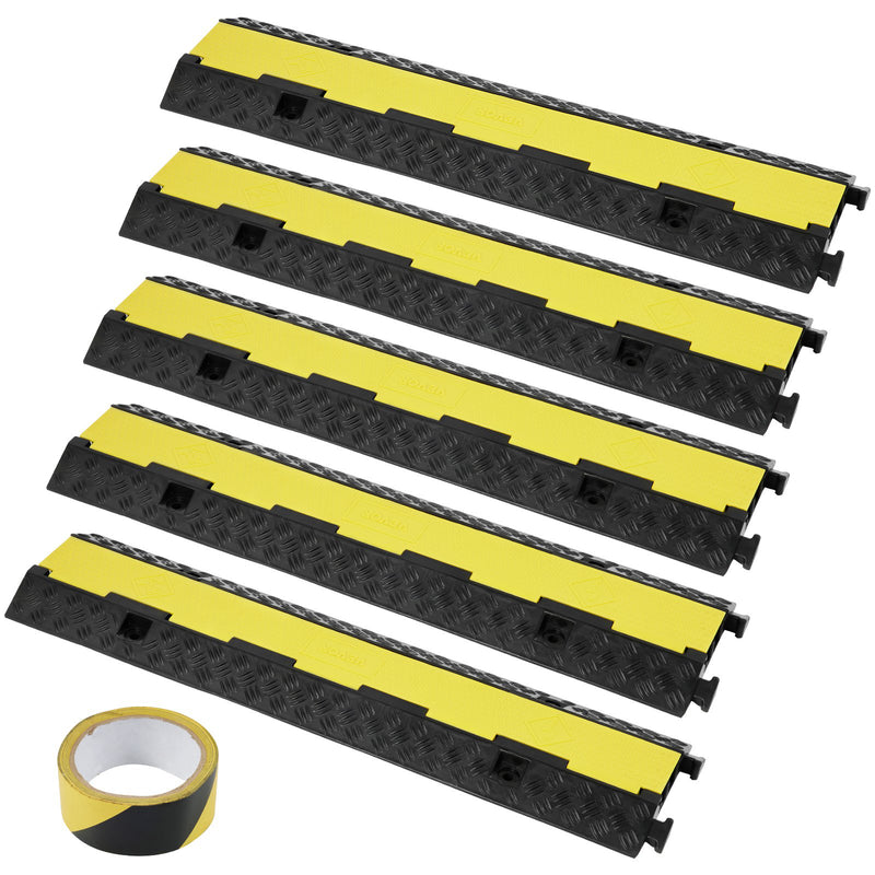 VEVOR 5PC 38.5x9.5x1.75'' RUBBER CABLE GAURD RAMPS WITH 50' CAUTION TAPE