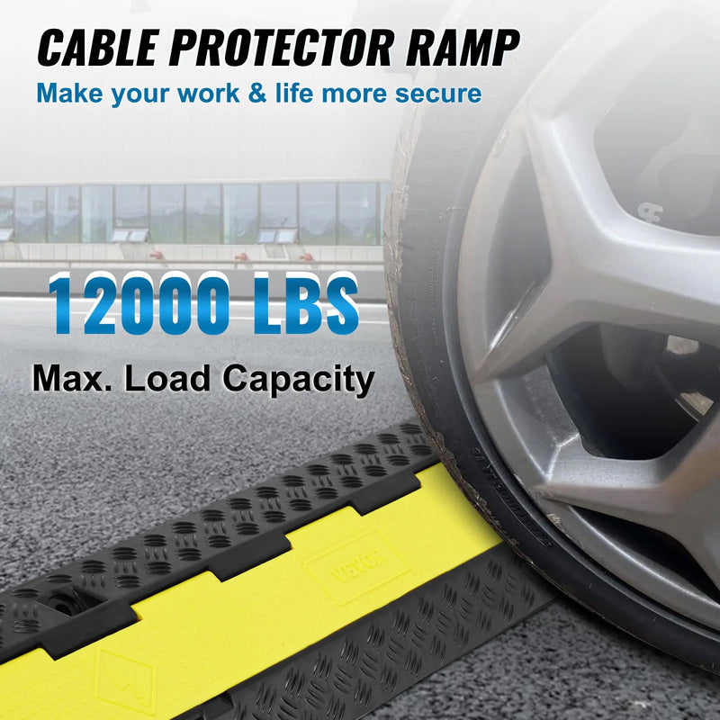 VEVOR 5PC 38.5x9.5x1.75'' RUBBER CABLE GAURD RAMPS WITH 50' CAUTION TAPE