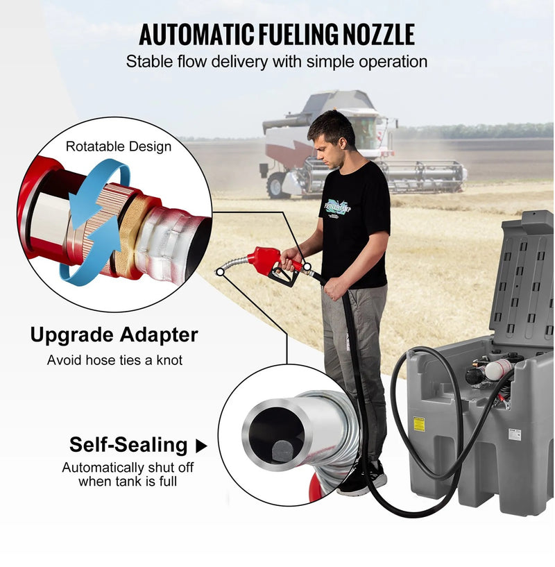 VEVOR 116gal PORTABLE DIESEL FUEL TANK w/12V TRANSFER PUMP & 13' HOSE
