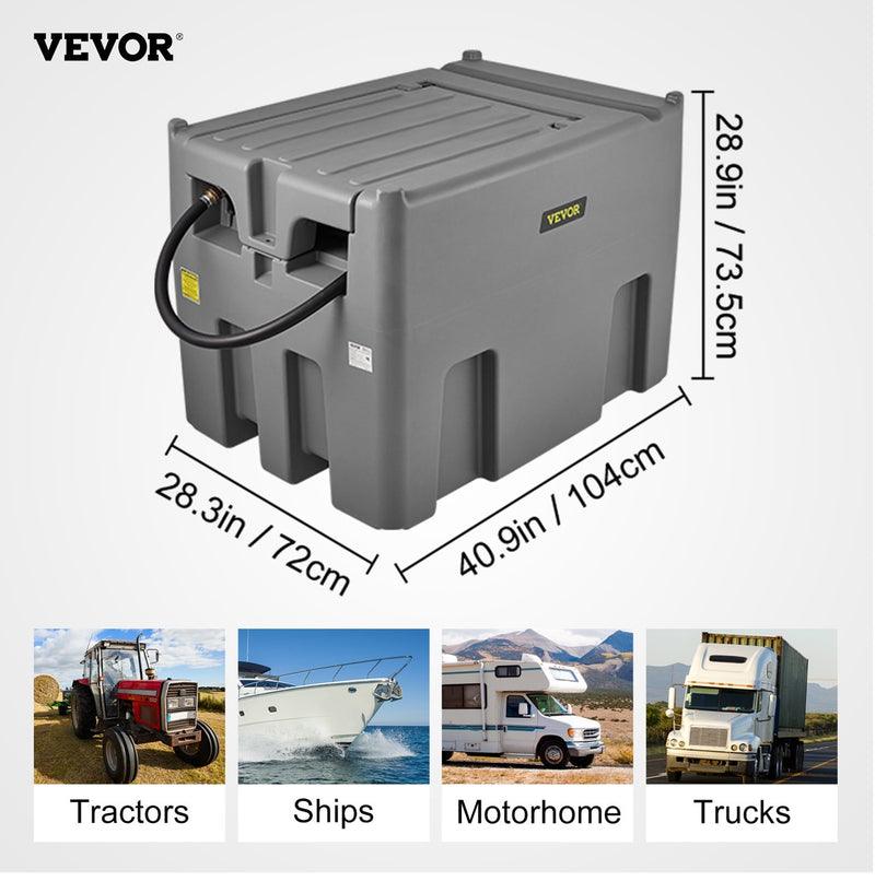 VEVOR 116gal PORTABLE DIESEL FUEL TANK w/12V TRANSFER PUMP & 13' HOSE