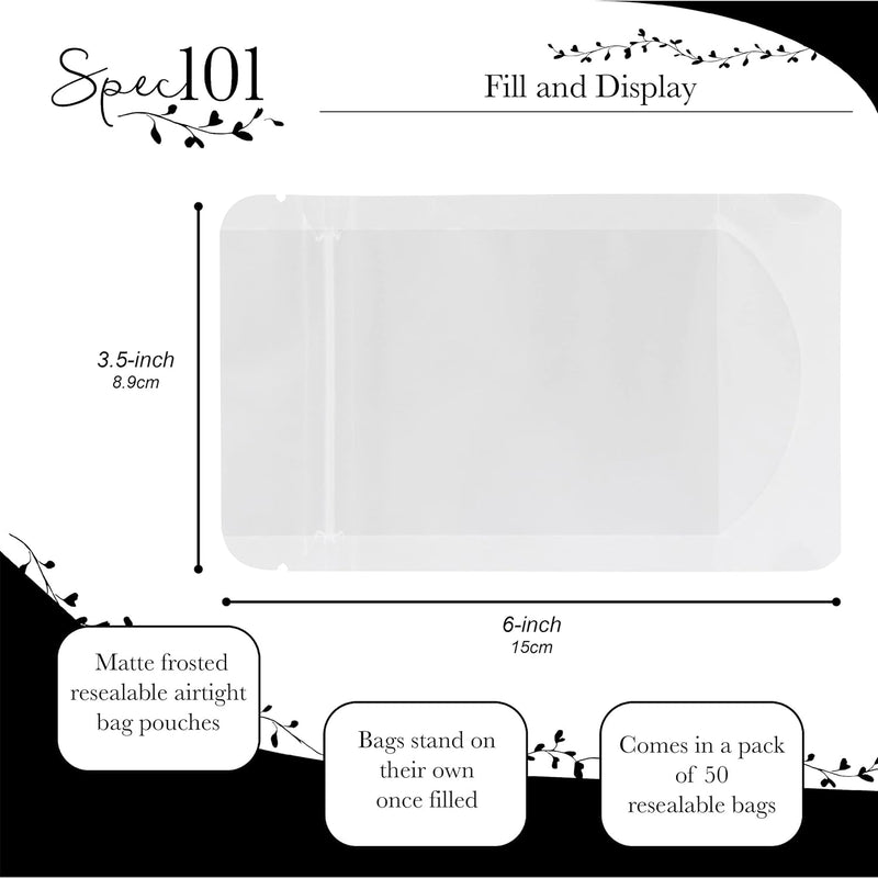SPEC101 50 COUNT FROSTED STAND UP RESEALABLE ZIPPER POUCHES 3.5x6''