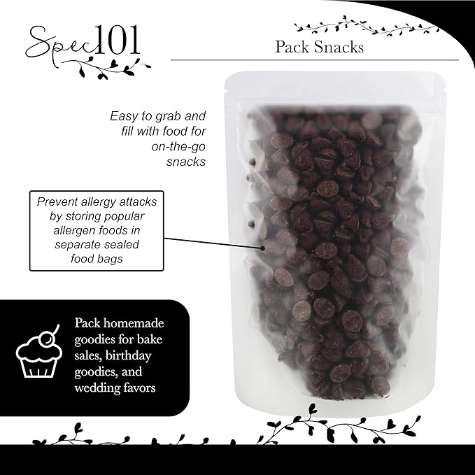 SPEC 101 50PK FROSTED STAND-UP RESEALABLE BAGS 5x8''