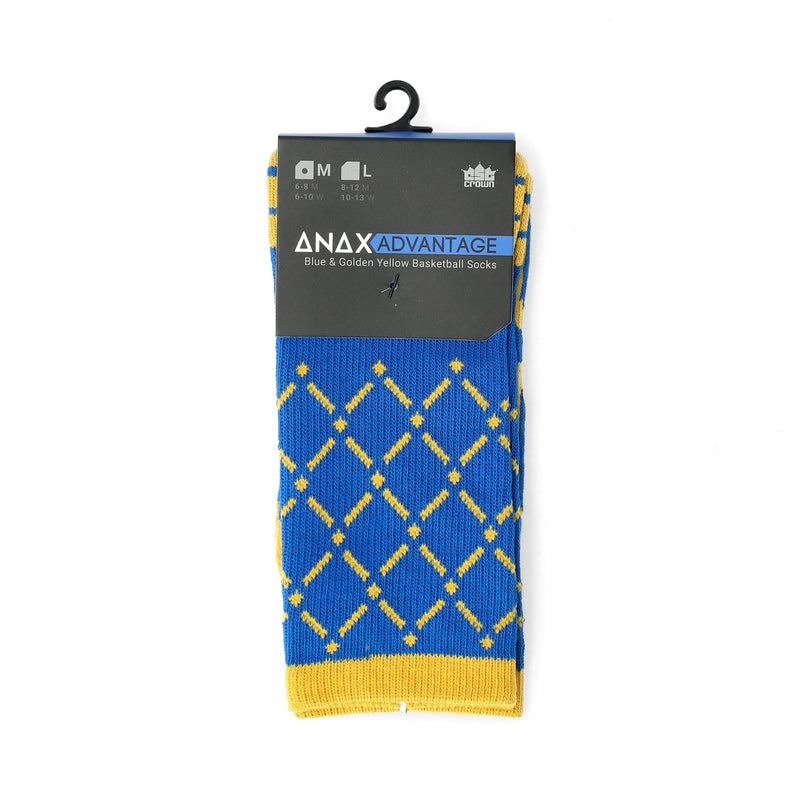 ANAX ADVANTAGE HIGH-PERFORMANCE MEDIUM COOL DRY SOCKS YELLOW & BLUE BASKETBALL NET PATTERN