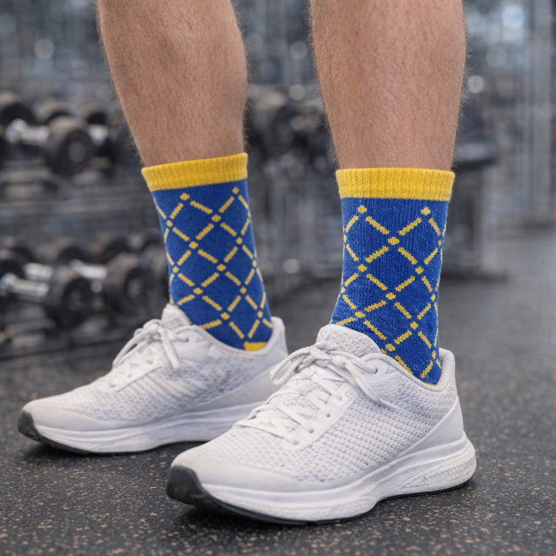 ANAX ADVANTAGE HIGH-PERFORMANCE MEDIUM COOL DRY SOCKS YELLOW & BLUE BASKETBALL NET PATTERN