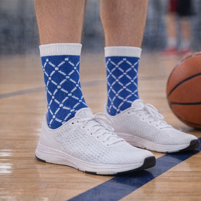 ANAX ADVANTAGE HIGH-PERFORMANCE MEDIUM COOL DRY SOCKS BLUE & WHITE BASKETBALL NET PATTERN