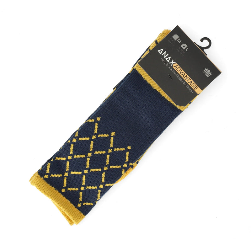 ANAX ADVANTAGE HIGH-PERFORMANCE LARGE COOL DRY SOCKS YELLOW & NAVY BLUE BASKETBALL NET PAT