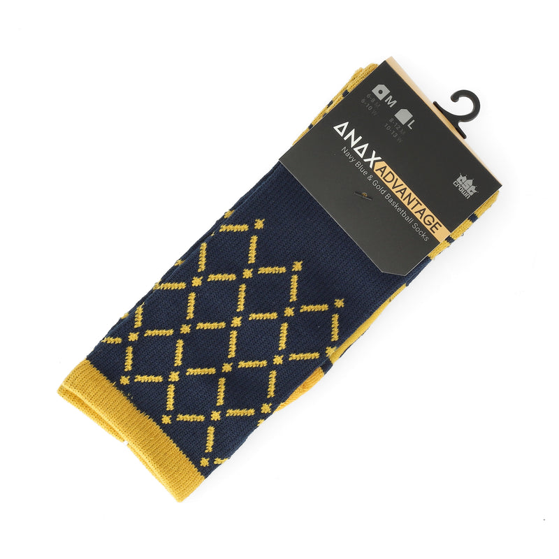 ANAX ADVANTAGE HIGH-PERFORMANCE MEDIUM COOL DRY SOCKS YELLOW & NAVY BLUE BASKETBALL NET PA
