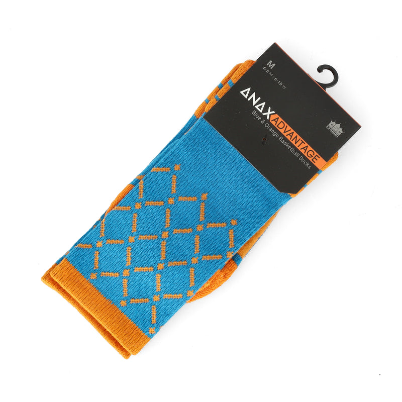 ANAX ADVANTAGE HIGH-PERFORMANCE MEDIUM COOL DRY SOCKS BLUE & ORANGE BASKETBALL NET PATTERN