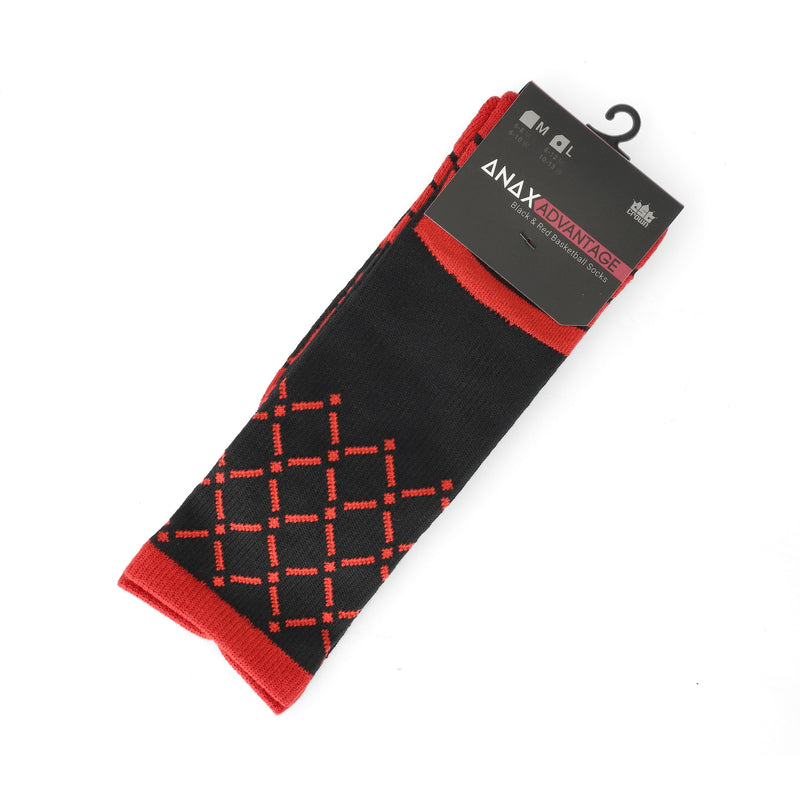 ANAX ADVANTAGE HIGH-PERFORMANCE LARGE COOL DRY SOCKS BLACK & RED BASKETBALL NET PATTERN