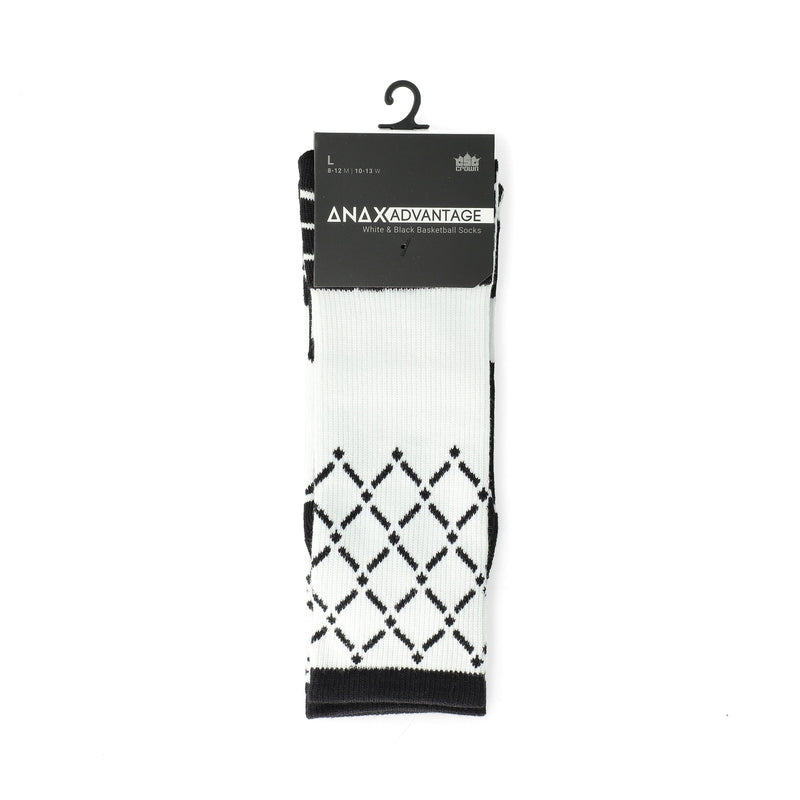 ANAX ADVANTAGE HIGH-PERFORMANCE LARGE COOL DRY SOCKS WHITE & BLACK BASKETBALL NET PATTERN