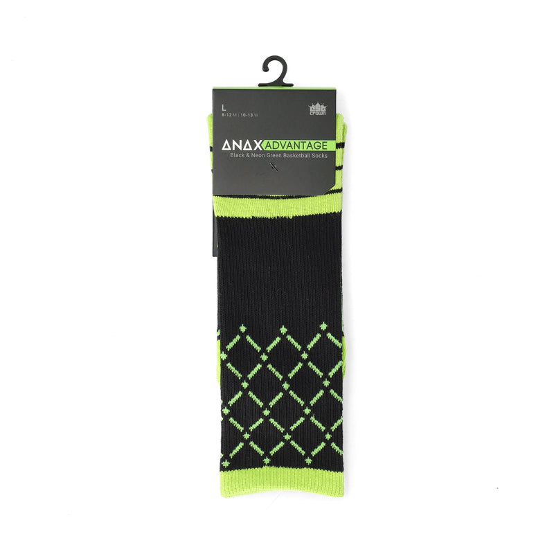 ANAX ADVANTAGE HIGH-PERFORMANCE LARGE COOL DRY SOCKS LIME GREEN & BLACK BASKETBALL NET PAT