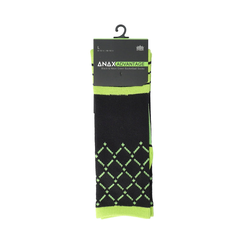 ANAX ADVANTAGE HIGH-PERFORMANCE LARGE COOL DRY SOCKS LIME GREEN & BLACK BASKETBALL NET PAT