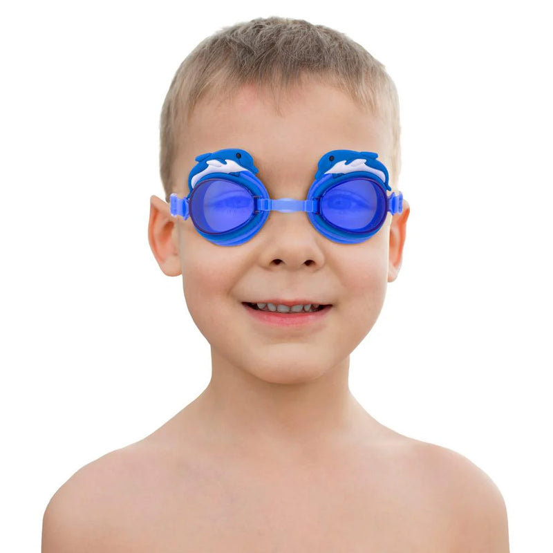 KIDS BLUE DOLPINS SWIM GOGGLES WITH STORAGE CASE