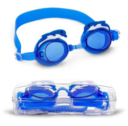 KIDS BLUE DOLPINS SWIM GOGGLES WITH STORAGE CASE
