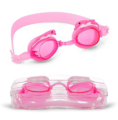 KIDS PINK DOLPINS SWIM GOGGLES WITH STORAGE CASE