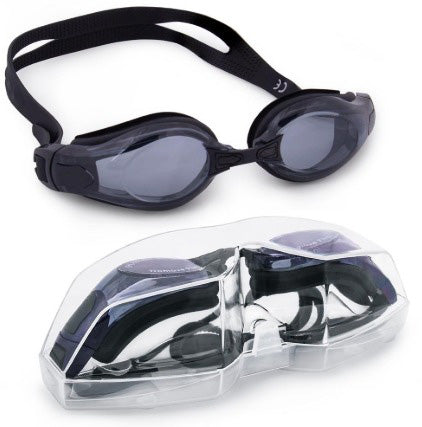 CLEAR SWIMMING GOGGLES WITH STORAGE CASE -BLACK