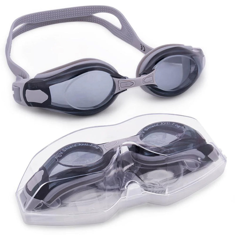 CLEAR SWIMMING GOGGLES WITH STORAGE CASE -GREY
