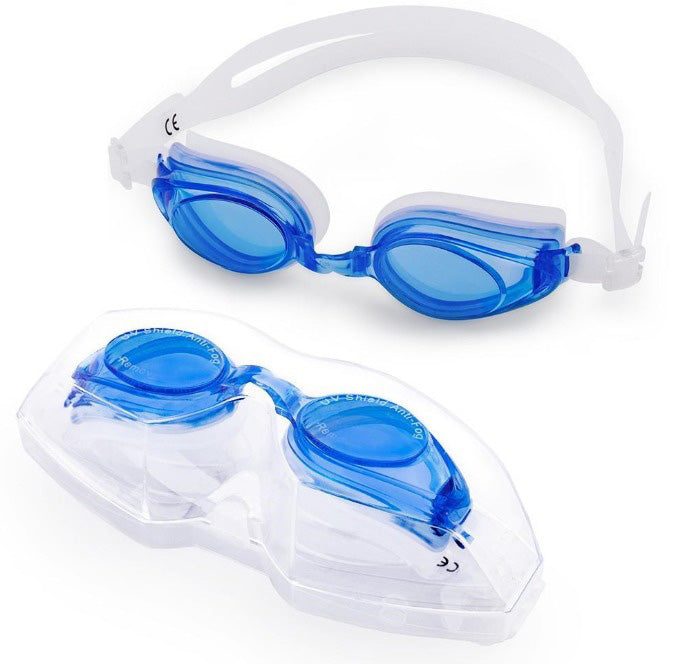 BLUE SWIMMING GOGGLES WITH STORAGE CASE