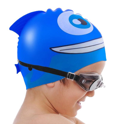 KIDS FISH SHAPED SILICONE SWIM CAP