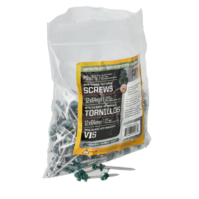 ACORN 250CT METAL TO WOOD SELF TAPPING SCREWS #9x2-1/2'' FOREST GREEN