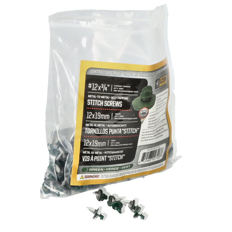 ACORN 250CT METAL TO METAL SELF TAPPING STITCH SCREWS #12x3/4'' FOREST GREEN