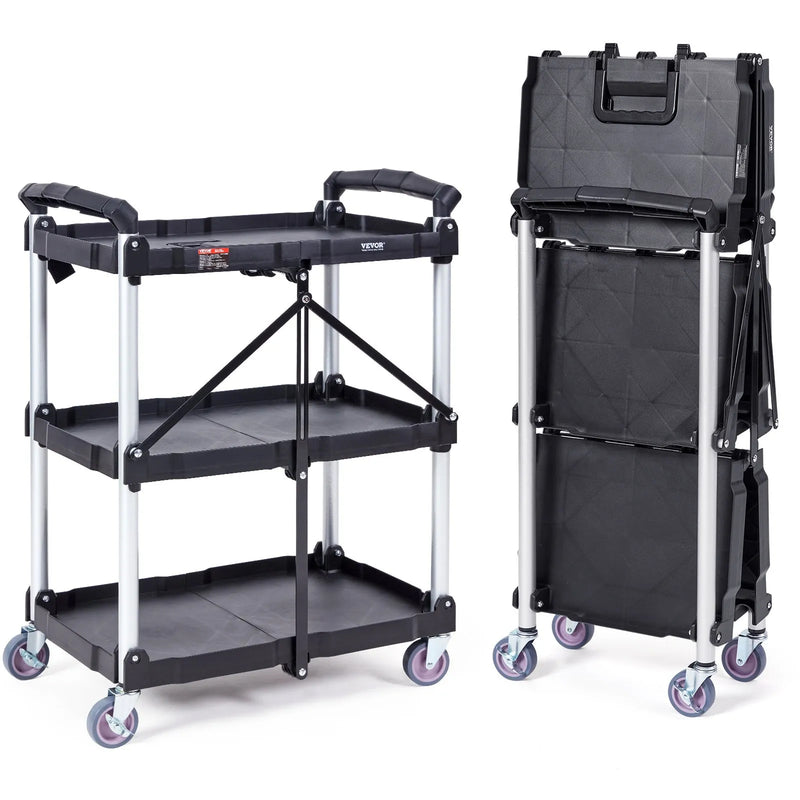 VEVOR 3 SHELF FOLDABLE UTILITY SERVICE CART