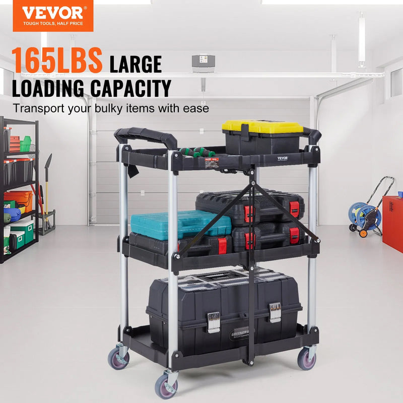 VEVOR 3 SHELF FOLDABLE UTILITY SERVICE CART