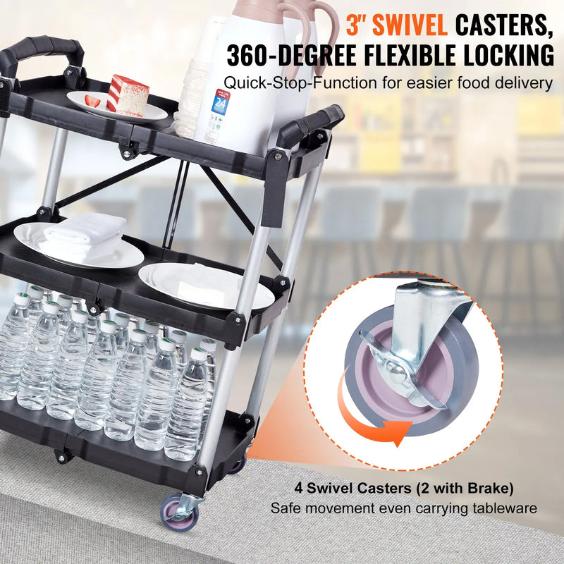 VEVOR 3 SHELF FOLDABLE UTILITY SERVICE CART