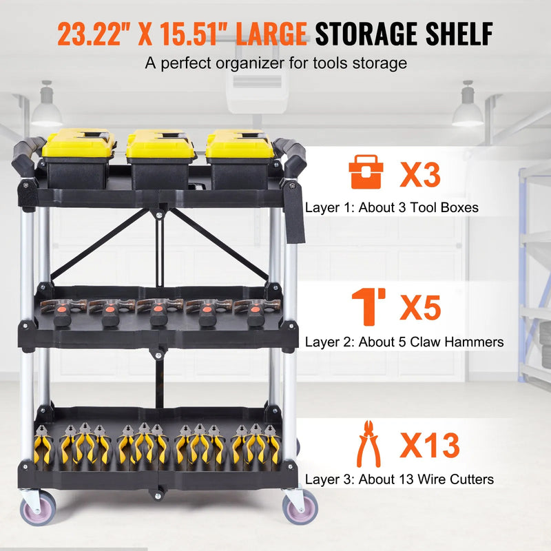 VEVOR 3 SHELF FOLDABLE UTILITY SERVICE CART