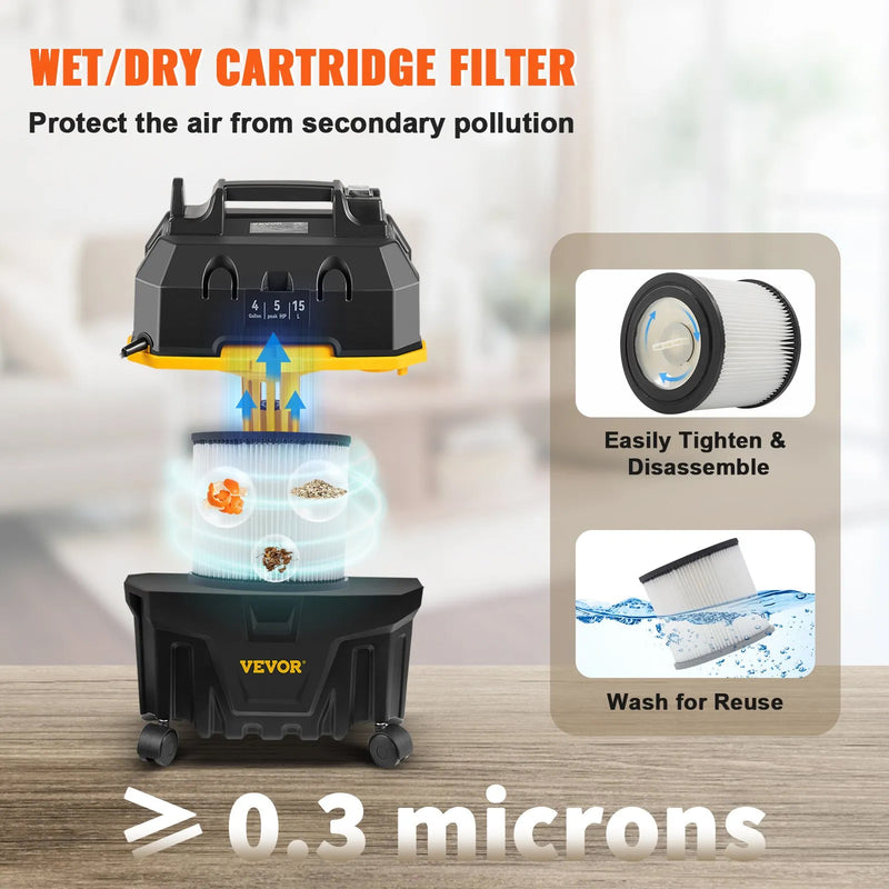 VEVOR 5HP 1200W 4 GALLON 3-in-1 WET-DRY SHOP VAC KIT