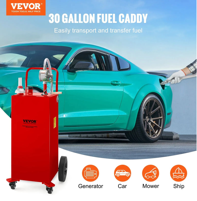 VEVOR 30gal FUEL CADDY w/TRANSFER PUMP & WHEELS