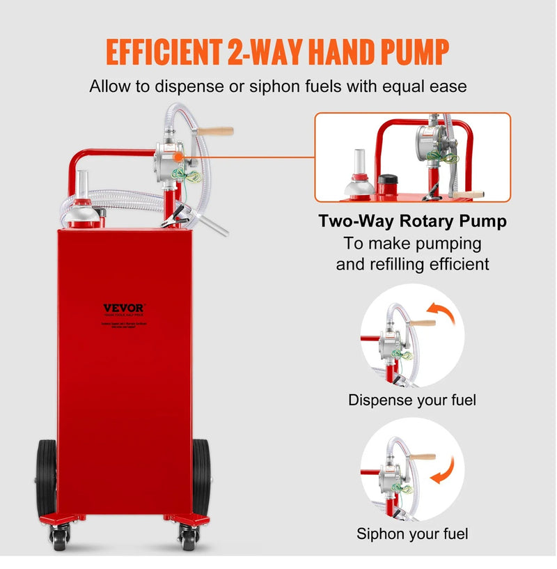 VEVOR 30gal FUEL CADDY w/TRANSFER PUMP & WHEELS