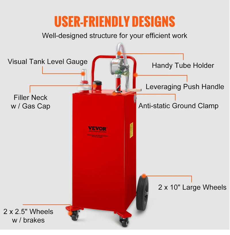 VEVOR 30gal FUEL CADDY w/TRANSFER PUMP & WHEELS