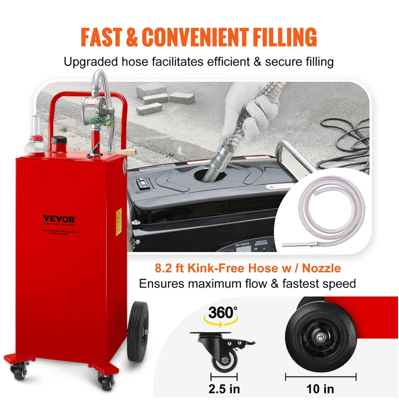 VEVOR 30gal FUEL CADDY w/TRANSFER PUMP & WHEELS