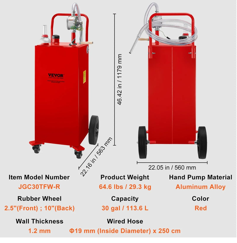 VEVOR 30gal FUEL CADDY w/TRANSFER PUMP & WHEELS