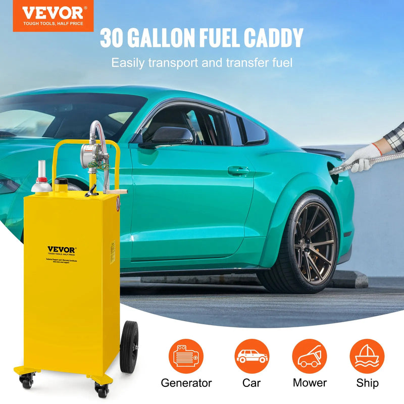 VEVOR 30 GALLON DIESEL FUEL CADDY WITH MANUAL TRANSFER PUMP & WHEELS