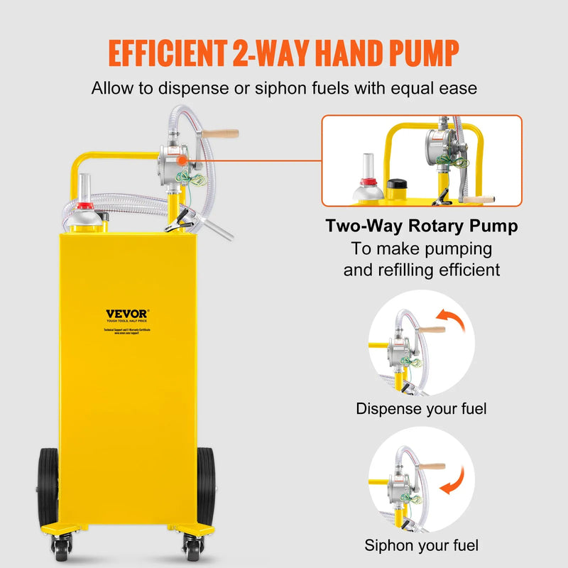 VEVOR 30 GALLON DIESEL FUEL CADDY WITH MANUAL TRANSFER PUMP & WHEELS