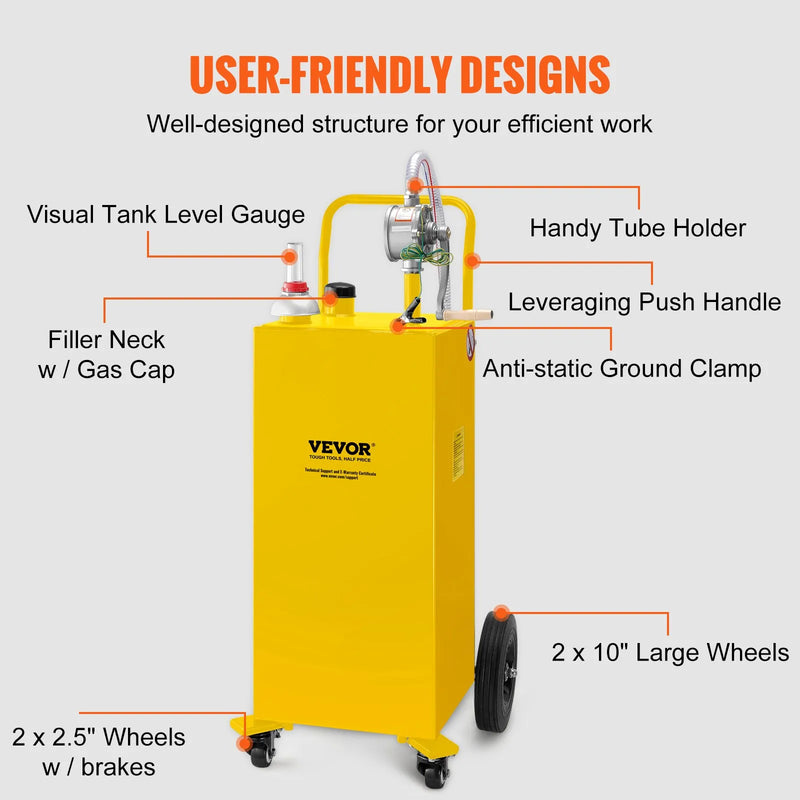 VEVOR 30 GALLON DIESEL FUEL CADDY WITH MANUAL TRANSFER PUMP & WHEELS