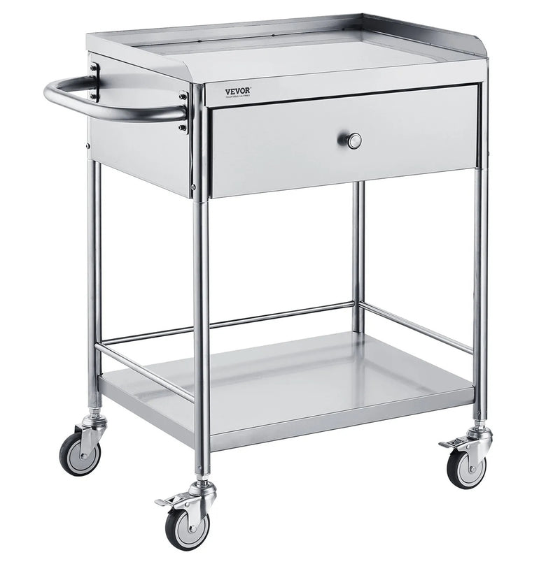 VEVOR 22.8x16.6'' TWO-TIER STAINLESS UTILITY CART WITH DRAWER & WHEELS