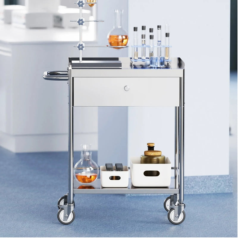 VEVOR 22.8x16.6'' TWO-TIER STAINLESS UTILITY CART WITH DRAWER & WHEELS